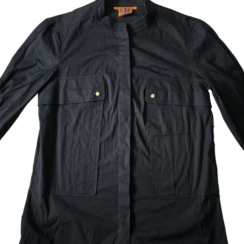 TORY BURCH Aaron Poplin Utility Shirt Blouse Ruched Sleeves Size 4